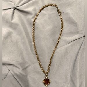 Elegant Gold Necklace with Amber Pendant